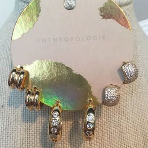 ANTHROPOLOGIE Chunky Huggie Earrings in GOLD, Set of 3 NWT